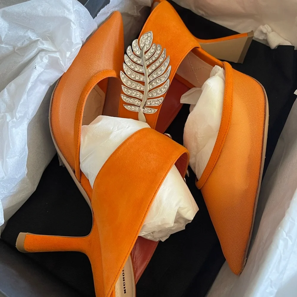 NICHOLAS KIRKWOOD shiny ORANGE high HEELS Mules - Picture 7 of 9